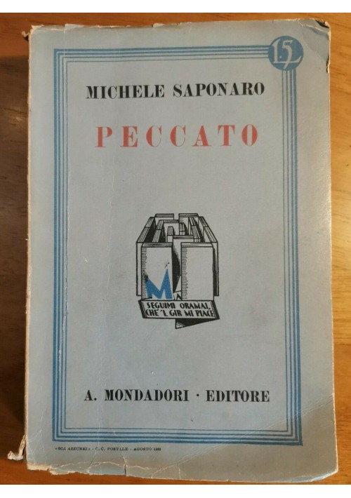 PECCATO di Michele Saponaro - Arnoldo Mondadori Editore 1932 terza edizione